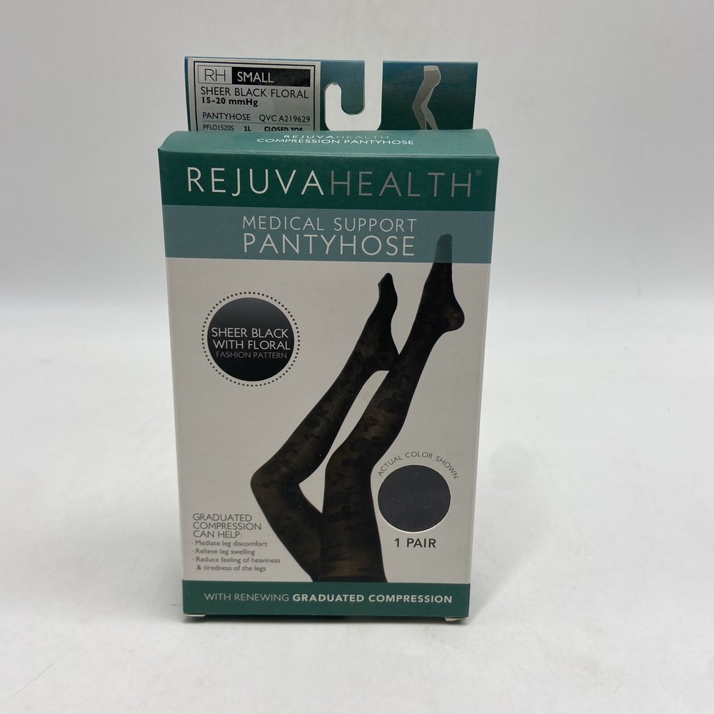 Rejuva Health, Compression Pantyhose, 15-20 mmHg, Sheer Black Floral Small