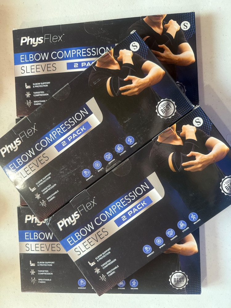 5 Physflex Elbow Brace 2 pack Tennis Elbow Pain Relief Compression Sleeve SMALL