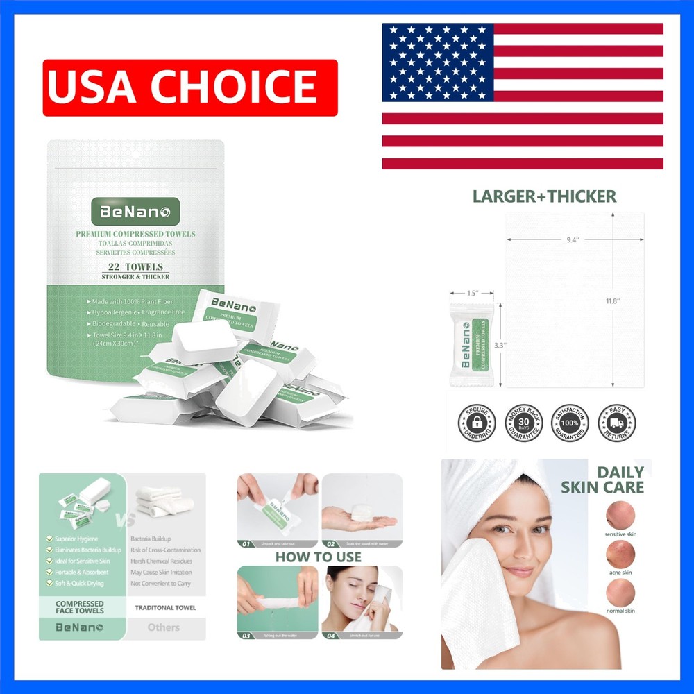 Disposable Compressed Face Towels Tablets, 100% USDA Biobased Quick Dry Porta…