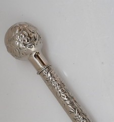 Handmade 39″ Ebony Wood Walking Stick with Silver Plated Brass Round Handle