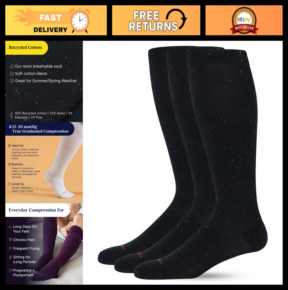 Graduated Compression Knee High Socks 15-20mmHg – Soft Cotton, Breathable, Unise