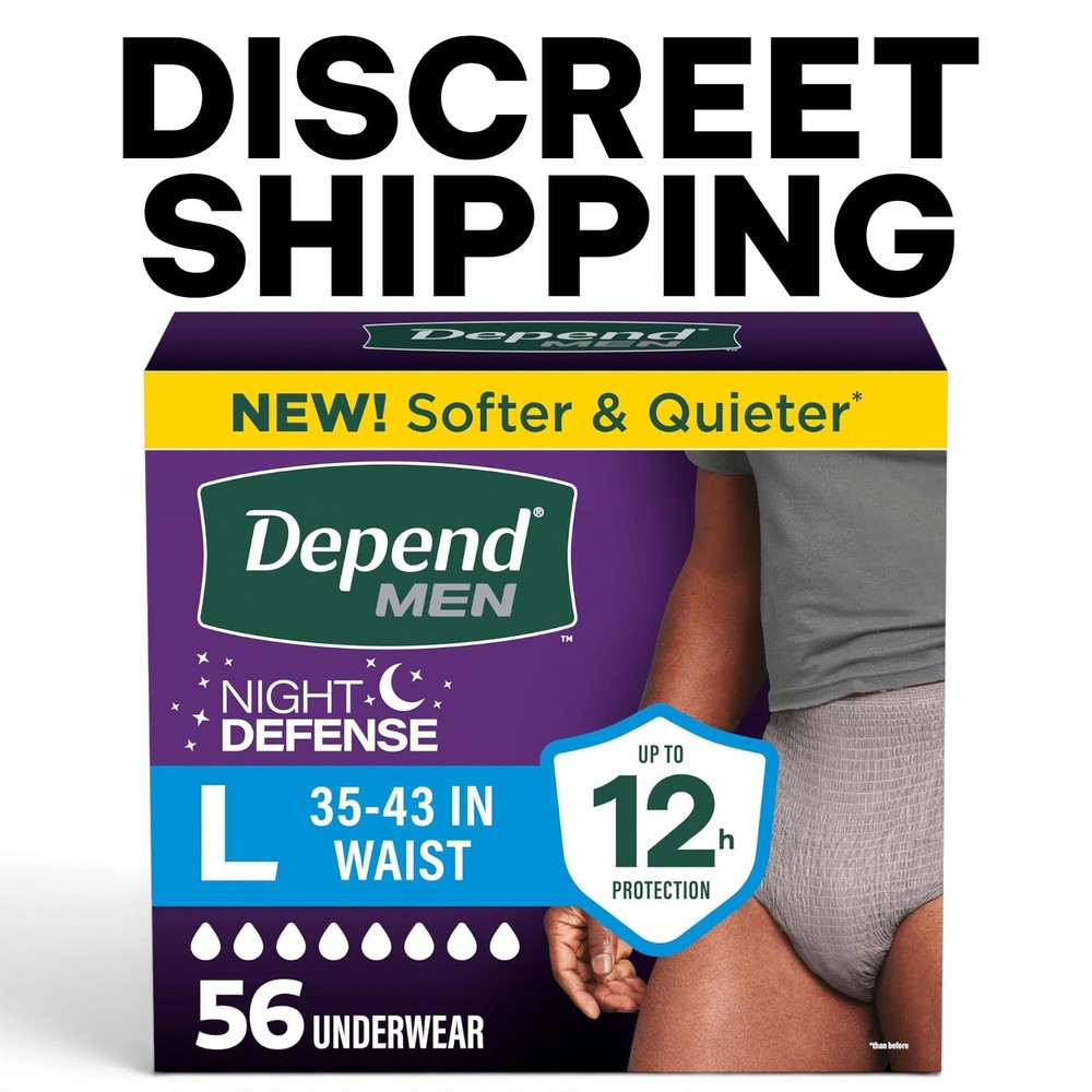 Depend Night Defense Adult Diapers Men Overnight Large Grey 56ct Disposable 4pk