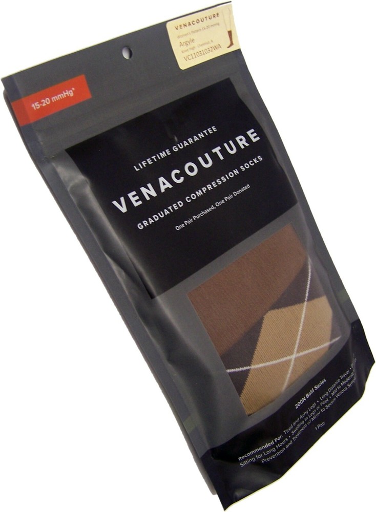 VENACOUTURE Women’s Argyle 15-20 Compression Socks – Chestnut Size A Unused NOS