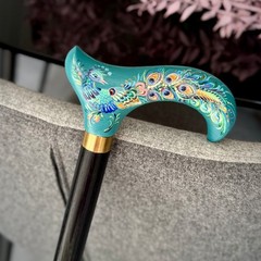 Peacock bird Hand Painted Derby Wooden Walking Stick Cane, Classic Walking Stick