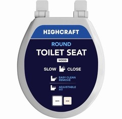 HIGHCRAFT Premium Round Toilet Seat with Slow-Close Design, Round, White