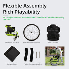 Aluminum Alloy Foldable Lightweight Wheelchair 24″ Quick Release Wheels Green