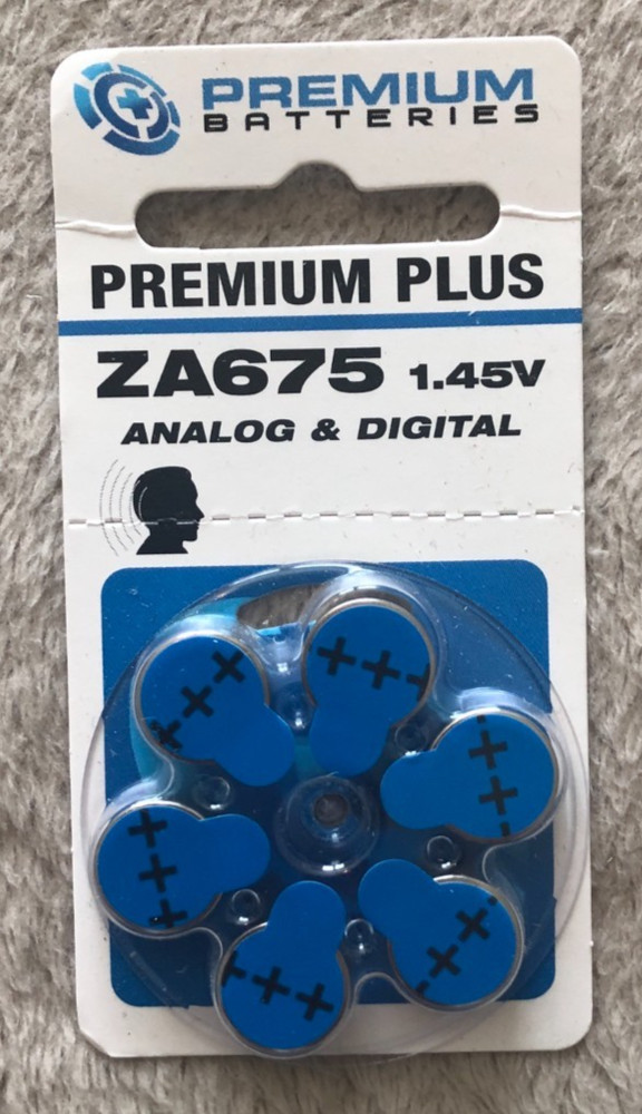 Premium Batteries Size 675 ZA675 1.45V Hearing Aid Batteries Blue Tab (6 Pack)