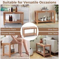 30 Inch Teak Wood Shower Bench Inside Shower Stool w/ Storage Shelf for Adults