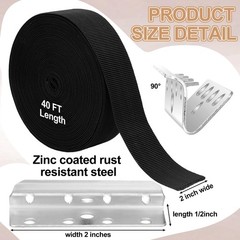 Threehoney 2 Inch Wide x 40 ft Chair Webbing Replacement Kit Upholstery Black