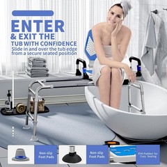 Sliding Swivel Shower Chair Transfer Bench w/Backrest for Elderly 400lb Capacity