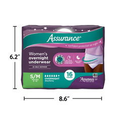 Assurance Women’s Incontinence & Postpartum Underwear, S/M, Overnight 16 Count