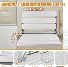 Teak Folding Shower Seat Wall Mounted, 16″ Foldable Shower Bench, 400Lbs Max Loa