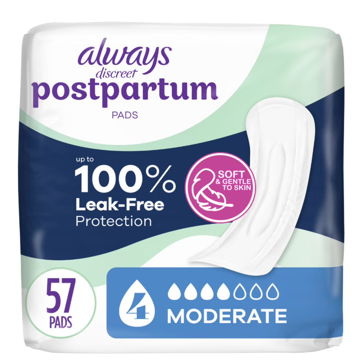 Always Discreet Postpartum Incontinence Pads, Moderate Absorbency, 57 CT