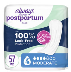 Always Discreet Postpartum Incontinence Pads, Moderate Absorbency, 57 CT