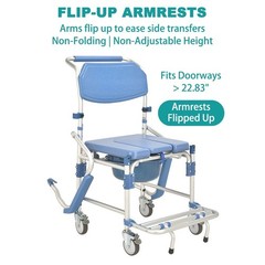 Irtme Bedside Commode Wheelchair with Drop Arms & Lockable Casters, Shower Chair