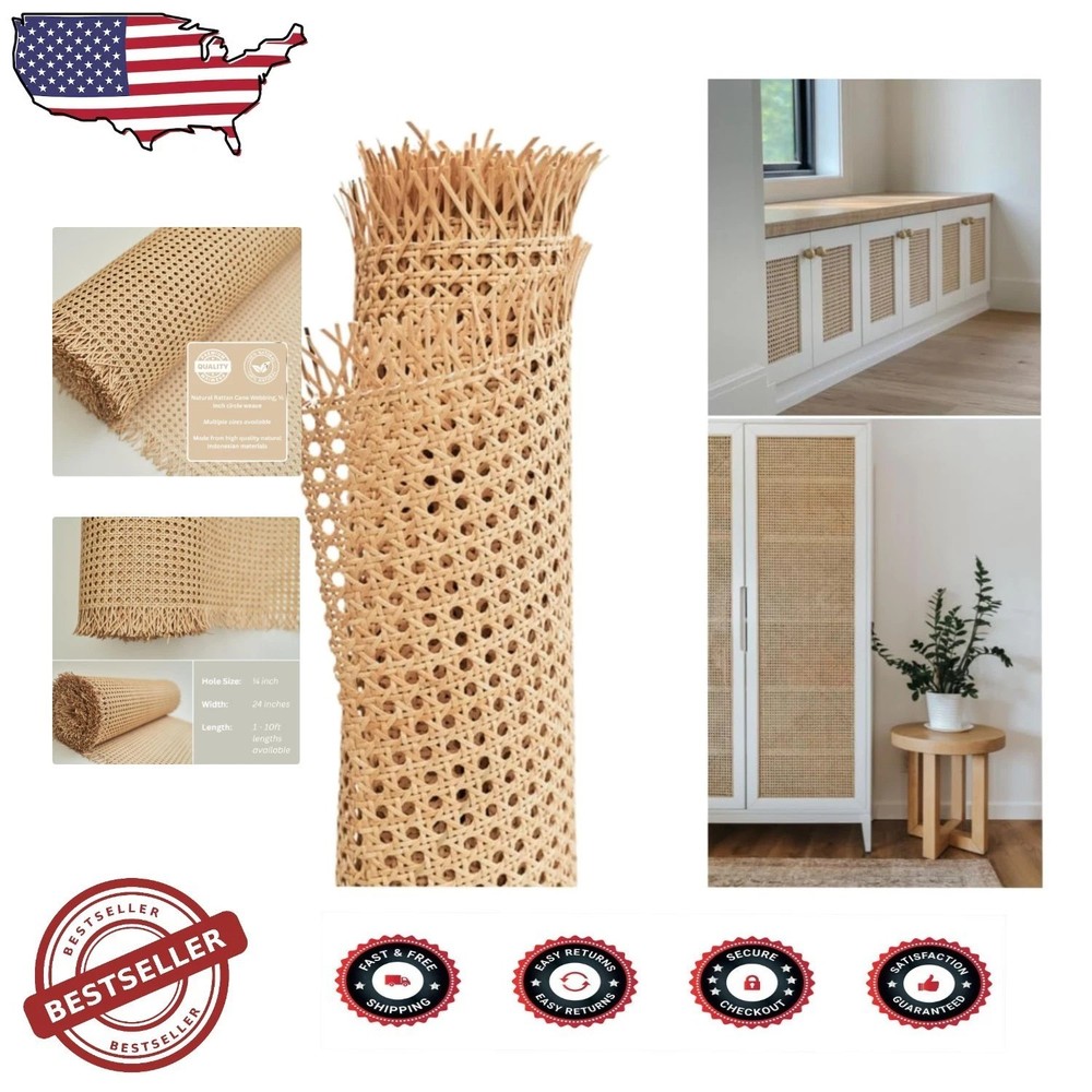 Durable 24″x48″ Natural Rattan Cane Webbing – Versatile DIY Furniture Material