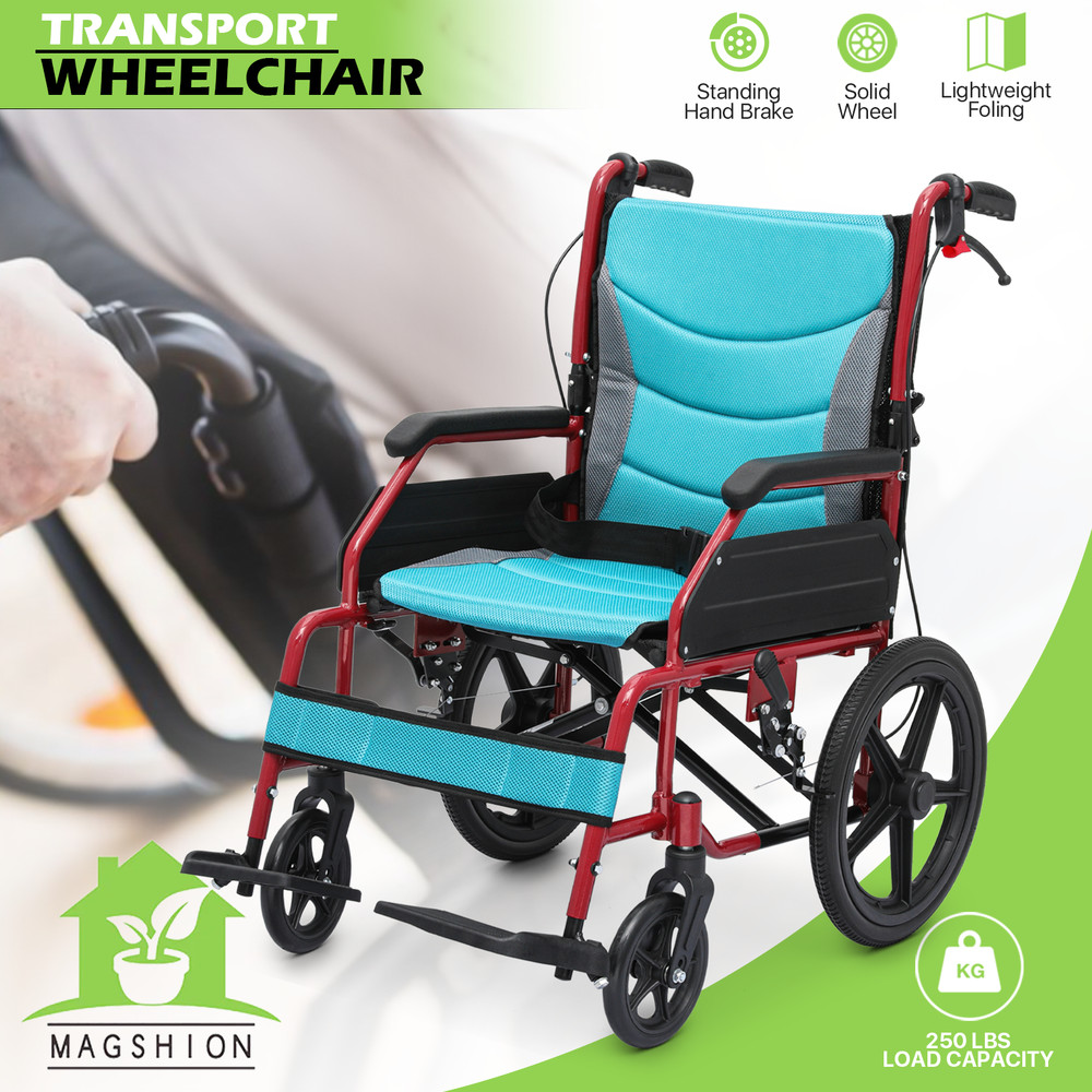 [FDA APPROVED]Foldable Lightweight Transport Wheelchair w/Handbrakes & Footrest