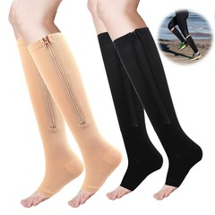 2 Pairs Zipper Compression Socks for Men Women, 15-20mmHg Open Toe Compressio.