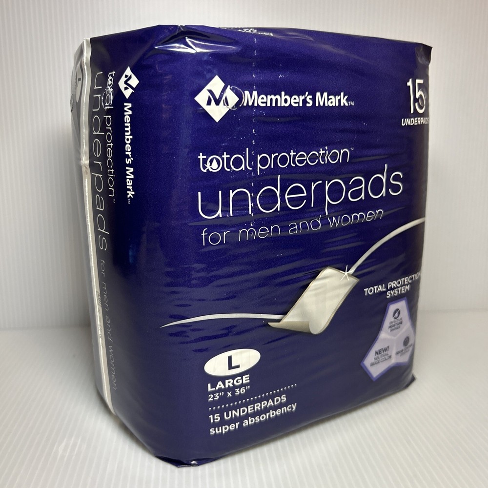Member’s Mark Total Protection UNDERPADS – 15 Count, Large L 23″ x 36″ ~ NEW