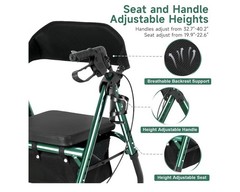 FlyingJoy Rollator Walker Adult Bariatric w/Seat & Brakes 300lb max Dark Green