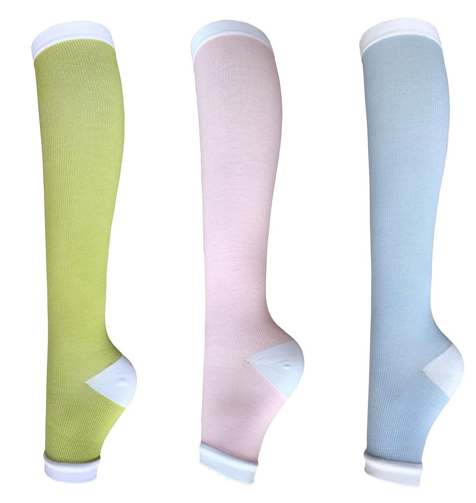 3Pairs Open Toe Toeless Compression Socks(15-20mmHg) Large-X-Large, Mix Color