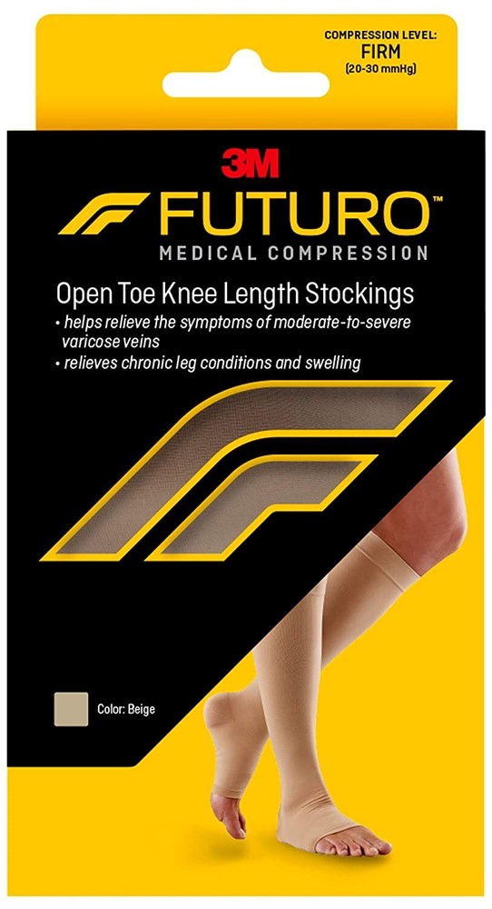 Futuro Therapeutic Open Toe Knee Length Stocking Beige Color Firm Large 1 Pair