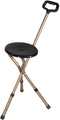 RTL10365-ADJ Adjustable Lightweight Folding Cane with Seat, Black