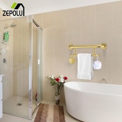 Brushed Gold Grab bar 17 inch – 1.25” Diameter, 2-in-1 Bath Towel Bars for Ba…