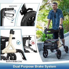MAXWALK Rollator Walker with Seat Tall Walkers for Seniors 12″ Big Rubber Wheels