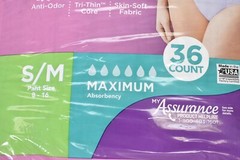 Lot of 2 Assurance Womens Disposable Underwear S/M Max Absorbency 36/Pack