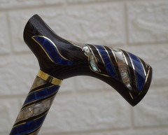 Handcrafted Egyptian Stick, Lapis & Mother of Pearl Inlay Wood Walking Cane 36″