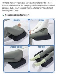 Memory Foam Bed Sore Cushion for Pressure Relief Tailbone Pillow Dark Grey