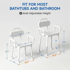 16 In. W Height-Adjustable Aluminum Shower Chair with Arms and Back, Heavy Duty