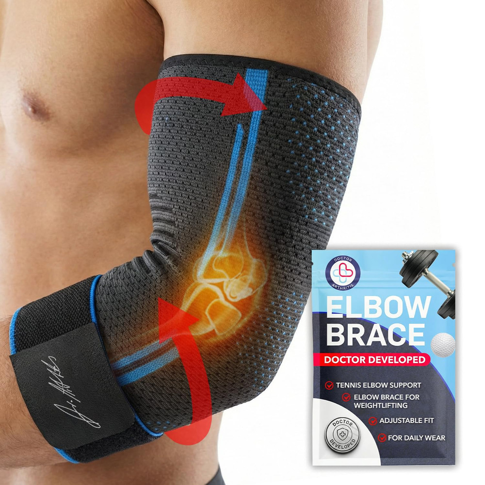 Elbow Compression Sleeve with Adjustable Strap – Breathable Arm Support Brace fo