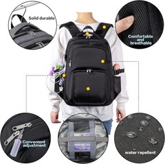 Black Enteral Feeding Tube Backpack for Adults with Multi-Compartment Storage