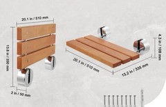 Folding Teak Shower Seat 20.1“ x 13.2“ Wall Mounted Shower Bench 400 lbs A2000