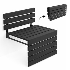 20″ Wide Large Black Teak Wood Folding Shower Seat Backrest Wall Mount Handmade