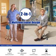 Lightweight Adjustable Foldable Cane Seat Adults Portable Chair & Walking Stick