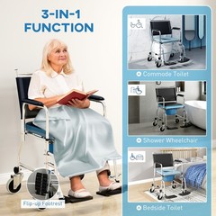 HOMCOM Rolling Shower Chair with Wheels, Bedside Commode Wheelchair with Padded