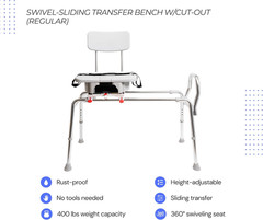 Adjustable Sliding Shower Chair & Transfer Bench for Elderly & Disabled