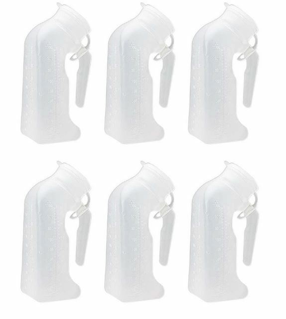 6 Pcs, Male Urinal Urine Pee Bottle With Cover Lid 1 Quart, 1000 mL