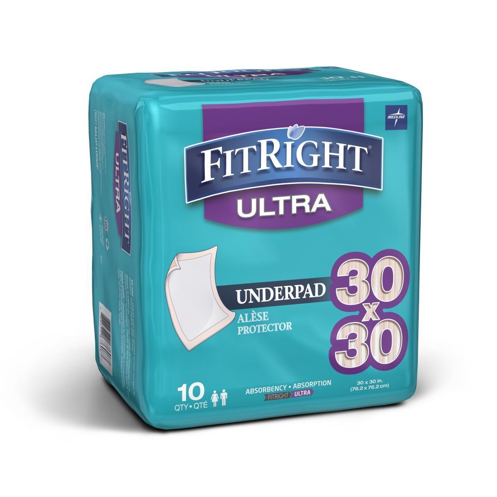 FitRight Underpads, 30″ x 30″, Peach, Bag of 10