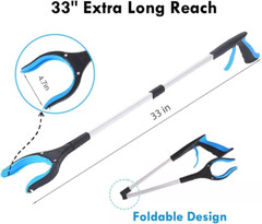 32″ Grabber Reacher with Magnetic Tip and Hook, Heavy Duty Pick up Tool Foldable