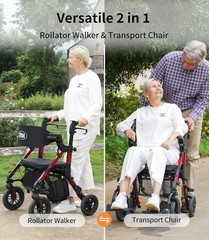 Used 2-in-1 Rollator & Transport Chair – Lightweight Foldable – Red