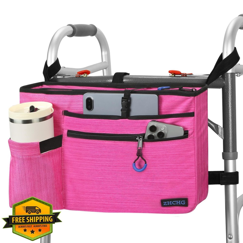 ZHCHG Walker Bag Pink – Detachable Cup Holder Seniors Gift