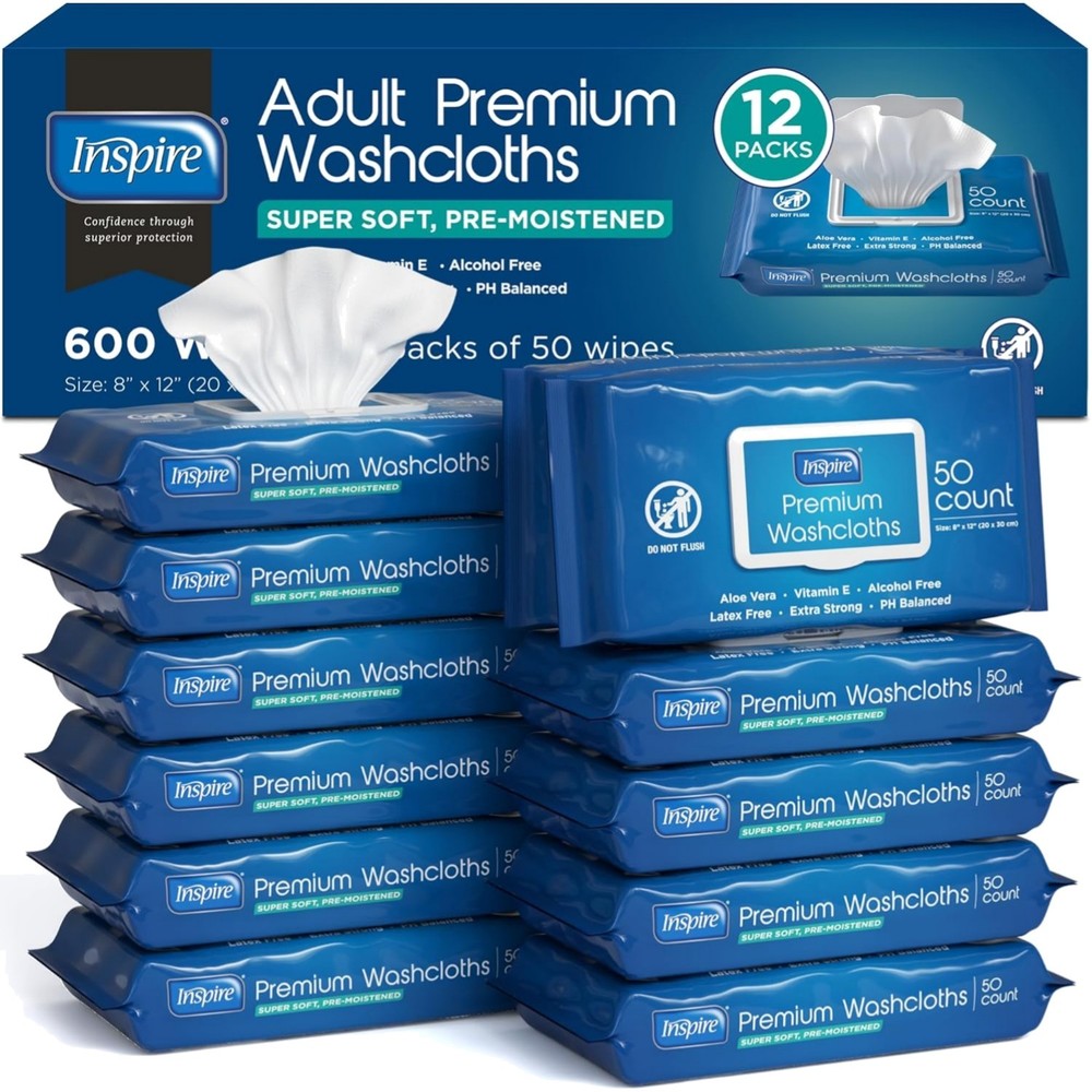 Moist Adult Wash Cloths with Aloe Vera – 600 Disposable Wipes in Pop Top Box