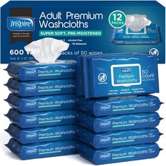 Moist Adult Wash Cloths with Aloe Vera – 600 Disposable Wipes in Pop Top Box