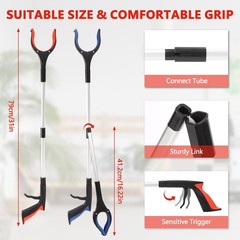 2 Pack Grabber Reacher Tool 31 Inch Folding with 90° Rotating 2 Tablets
