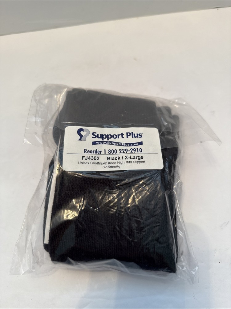 Support Plus Knee High Mild Support Compression Socks 8-15mmHg Extra Large Black
