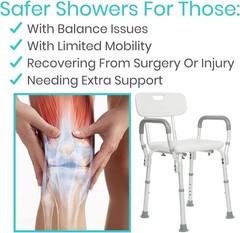 Rose HealthCare Shower Chair with Back Bath Seat & Arms Adjustable Height-250lbs